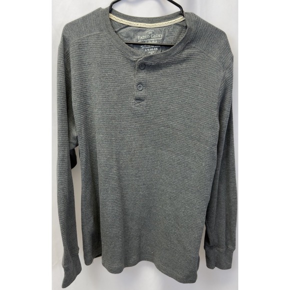 Faded Glory Other - Faded Glory Thermal Henley Shirt Men Large Gray Waffle Knit VTG